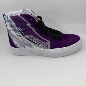 Vans Kids Sk8 Hi Bolt Chrome Flash-SZ 3.5-Açaí Purple Suede Skateboard Shoes